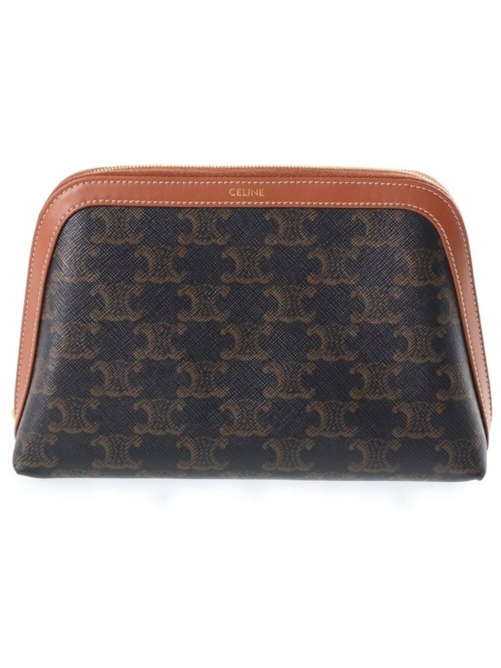 Celine Triomphe Pouch Makeup Brown Leather Gold